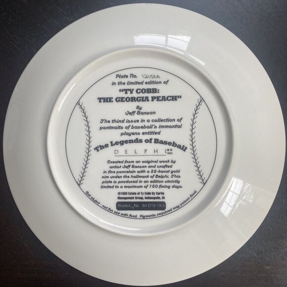 DELPHI TY COBB: THE GEORGIA PEACH LARGE 8" PLATE BRADFORD EXCHANGE - Picture 2 of 6